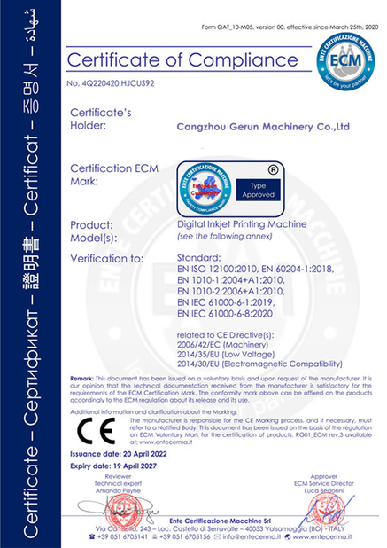 Китай Cangzhou Gerun Machinery Co.,Ltd Сертификаты